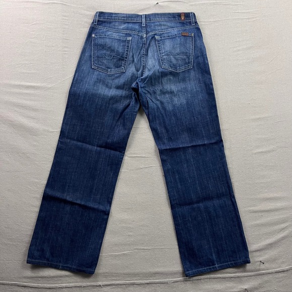7 For All Mankind Bootcut Jeans Mens 34 Blue Excellent Button Fly Made in USA - Picture 3 of 10